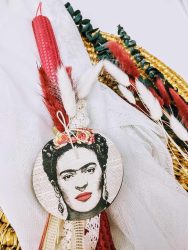 Λαμπάδα χρωματιστό μελισσοκέρι-Χρώμα κόκκινο-Frida Kahlo