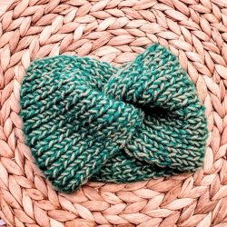 Χειροποίητη πλεκτή κορδέλα-Mohair δίχρωμο πράσινο/μπεζ