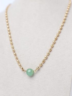 Minimal Κολιέ-Stainless Steel Green Pearl