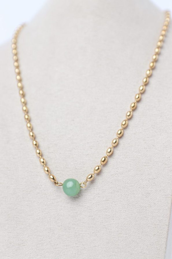 Minimal Κολιέ-Stainless Steel Green Pearl