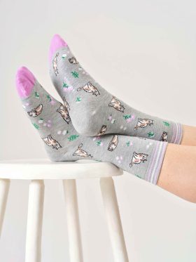Floral Cat-Organic Cotton Crew Socks