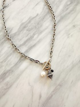 Rhombus Pearl Necklace -Stainless Steel