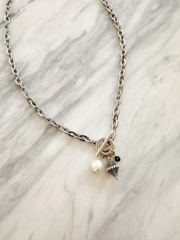 Rhombus Pearl Necklace -Stainless Steel