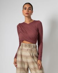 Κορμάκι μακρυμάνικο με σούρες και άνοιγμα στη μέση-Wine ginger