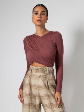 Κορμάκι μακρυμάνικο με σούρες και άνοιγμα στη μέση-Wine ginger