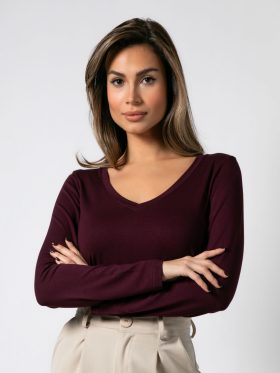 Μπλούζα μακρυμάνικη viscose με "V" Plum