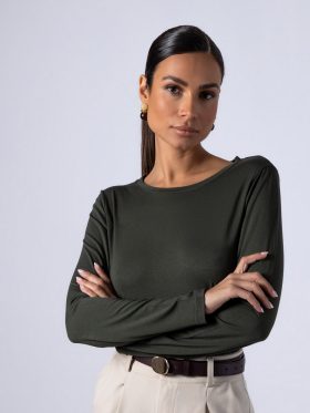 Μπλούζα μακρυμάνικη viscose-Χακί