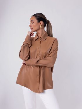 Πουκάμισο μακρυμάνικο με γυαλιστερή όψη Camel