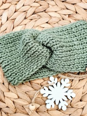 Παιδική Χειροποίητη πλεκτή κορδέλα-Χρώμα olive