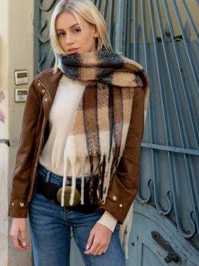 Κασκόλ καρό-Μπεζ