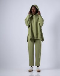 Σετ φούτερ χνούδι μπλούζα μακρυμάνικη oversized-Παντελόνι barrel-Light Olive