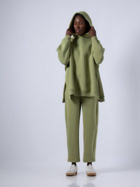 Σετ φούτερ χνούδι μπλούζα μακρυμάνικη oversized-Παντελόνι barrel-Light Olive