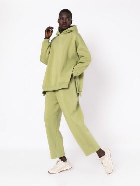 Σετ φούτερ χνούδι μπλούζα μακρυμάνικη oversized-Παντελόνι barrel-Light Olive