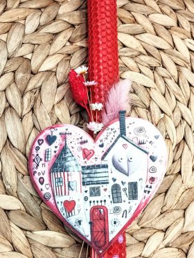 Λαμπάδα μελισσοκέρι χρωματιστό-Καρδιά-Χρώμα κόκκινο