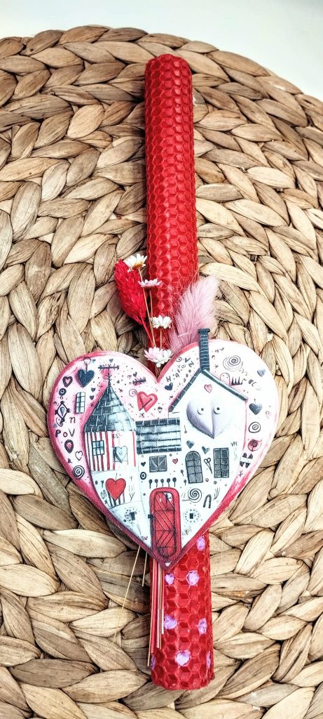 Λαμπάδα μελισσοκέρι χρωματιστό-Καρδιά-Χρώμα κόκκινο