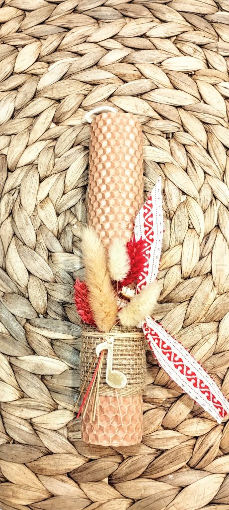 Λαμπάδα μελισσοκέρι χρωματιστό-Νότα-Χρώμα σομόν