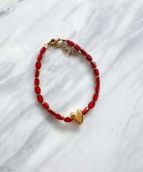 βραχιολι καρδιά-κοκκινες χαντρες