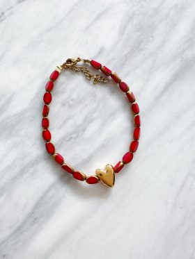 Heart Bead Bracelet-Red