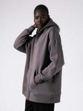 Ζακέτα φούτερ χνούδι oversized-ανθρακί