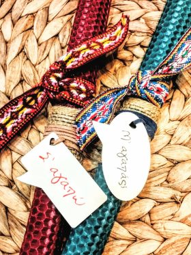 Σετ Λαμπάδα μελισσοκέρι-"Σ'αγαπώ-Μ'αγαπάς"-Χρώμα μπορντό-πετρόλ