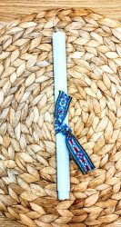 Λαμπάδα γαλάζια ριγέ από φυτικό κερί-Boho