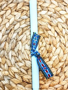 Λαμπάδα γαλάζια ριγέ από φυτικό κερί-Boho