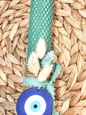 Λαμπάδα μελισσοκέρι χρωματιστό-Μάτι μπλε-Χρώμα βεραμάν