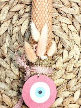 Λαμπάδα μελισσοκέρι χρωματιστό-Μάτι ροζ-Χρώμα σομόν