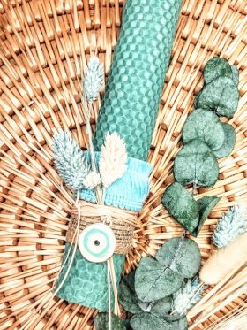 Λαμπάδα μελισσοκέρι χρωματιστό με ματάκι βεραμάν-Χρώμα βεραμάν