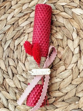 "Νονά"-Λαμπάδα μελισσοκέρι χρωματιστό-Χρώμα κόκκινο