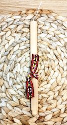 Λαμπάδα σομόν ριγέ από φυτικό κερί-Boho