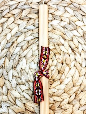 Λαμπάδα σομόν ριγέ από φυτικό κερί-Boho