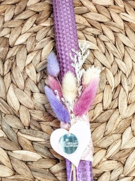 Λαμπάδα μελισσοκέρι χρωματιστό-Καρδιά Νονά-Χρώμα λιλά