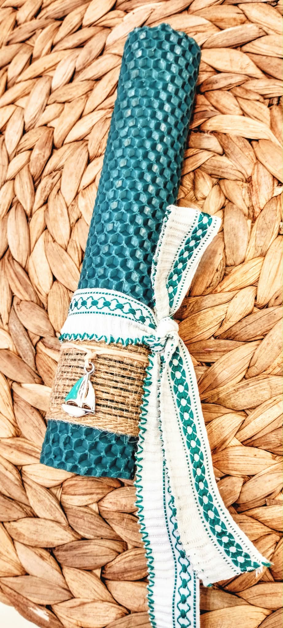 Λαμπάδα μελισσοκέρι χρωματιστό-Καραβάκι-Χρώμα πετρόλ