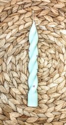 Λαμπάδα στριφτή από φυτικό κερί ζωγραφισμένες mini καρδιές-Χρώμα βεραμάν