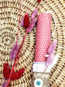 Λαμπάδα μελισσοκέρι χρωματιστό με ματάκι ροζ-Χρώμα ροζ