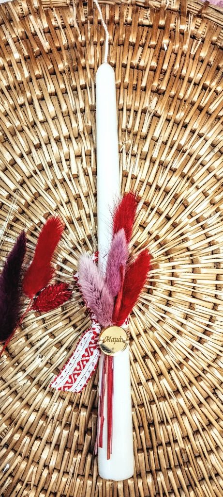 Λαμπάδα λευκή λεία από φυτικό κερί-¨Μαμά¨