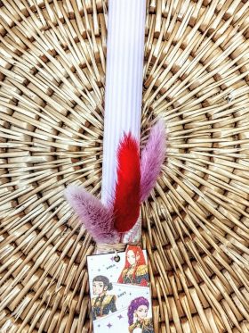 Λαμπάδα ροζ ριγέ από φυτικό κερί-¨Huntrix¨