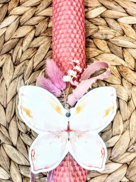 Λαμπάδα μελισσοκέρι χρωματιστό-Πεταλούδα-Χρώμα ροζ