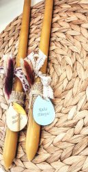 Λαμπάδα μελισσοκέρι-“Καλό Πάσχα”-Χρώμα φυσικό