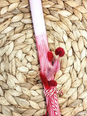 Λαμπάδα ριγέ από φυτικό κερί-Ζωγραφισμένη ντρεγκραντέ κόκκινη