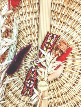 Λαμπάδα σομόν ριγέ από φυτικό κερί-¨Μαμά¨