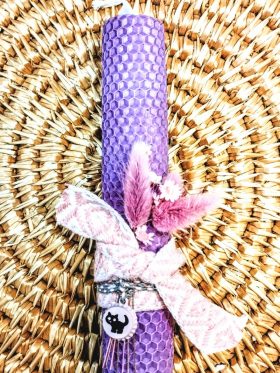 Λαμπάδα μελισσοκέρι χρωματιστό-mini cat-Χρώμα λιλά