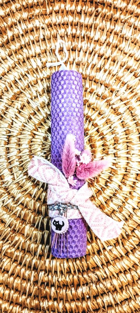 Λαμπάδα μελισσοκέρι χρωματιστό-mini cat-Χρώμα λιλά