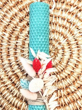 Λαμπάδα μελισσοκέρι χρωματιστό με αποξηραμένα φυσικά άνθη-Χρώμα βεραμάν