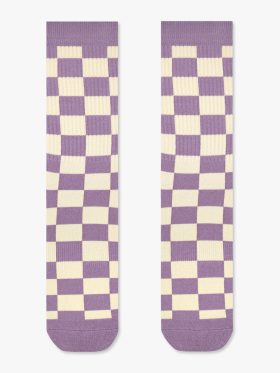 Κάλτσα Βαμβακερή Πετσετέ με τετράγωνα σχέδια-Λιλά
