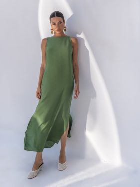 Φόρεμα μακρύ αμάνικο-Olive