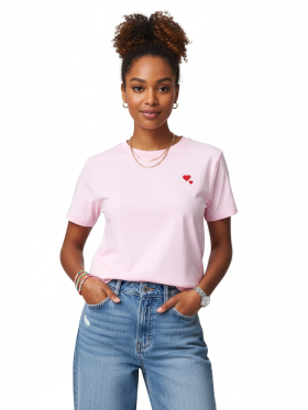 T-Shirt Καρδιές Βαμβακερό-Ροζ