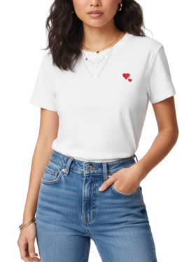 T-Shirt Καρδιές Βαμβακερό-Λευκό