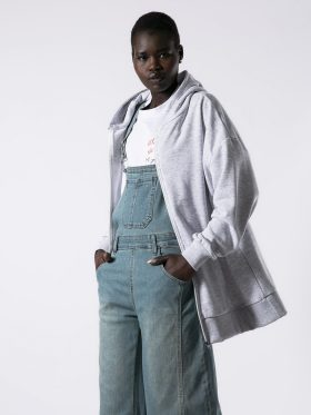 Ζακέτα oversized με κουκούλα-Γκρι